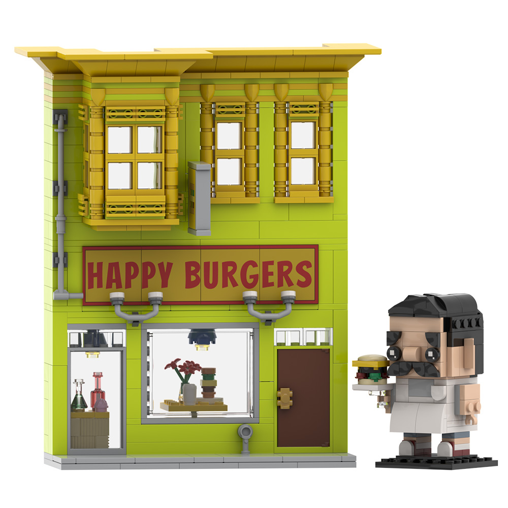 Diy Electronics Shop - โกบริกส์ MOC บ็อบส์ เบอร์เกอร์ส บล็อกตัวต่อแบบจำลองสถาปัตยกรรมวิวถนนแบบคลาสสิก ร้านขนมปัง