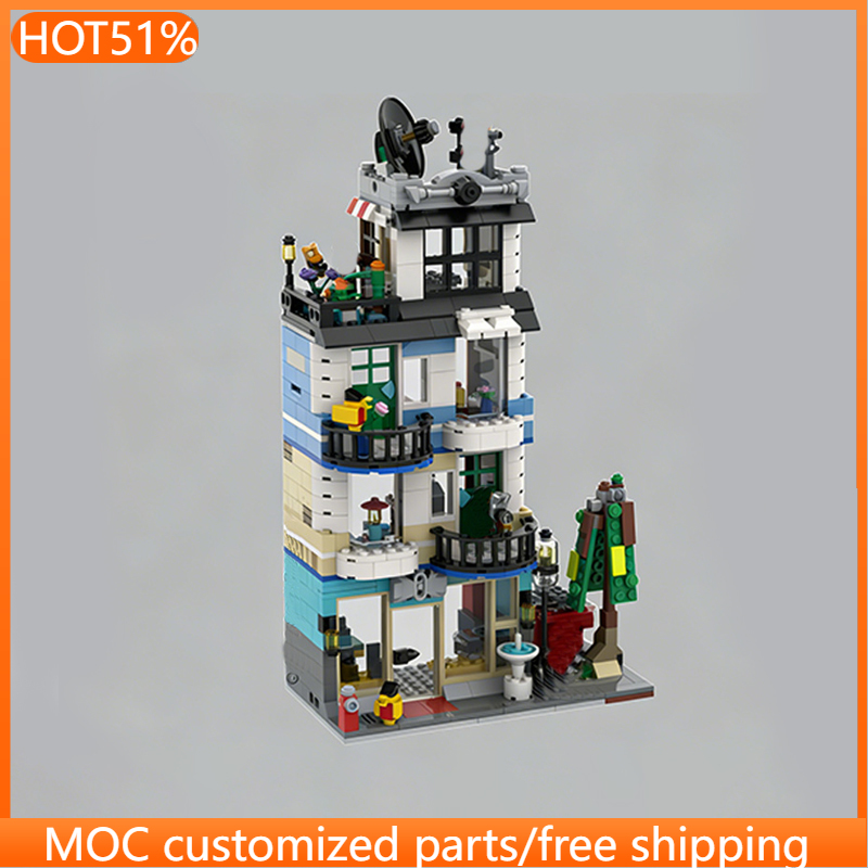 Diy Electronics Shop - ตึกอพาร์ทเมนท์แบบโมดูลาร์ 856 ชิ้น พร้อมร้านขายอุปกรณ์อิเล็กทรอนิกส์ MOC ชุดตัวต่อแบบโมดูลาร์