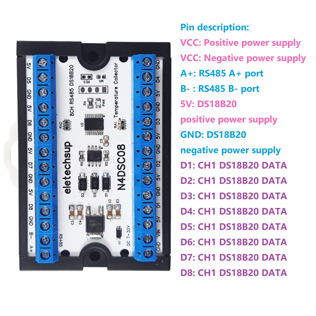 Ds18B20 Temperature Sensor - 8-Way 1-Wire DS18B20 เซ็นเซอร์อุณหภูมิแบบดิจิตอล Modbus RS485